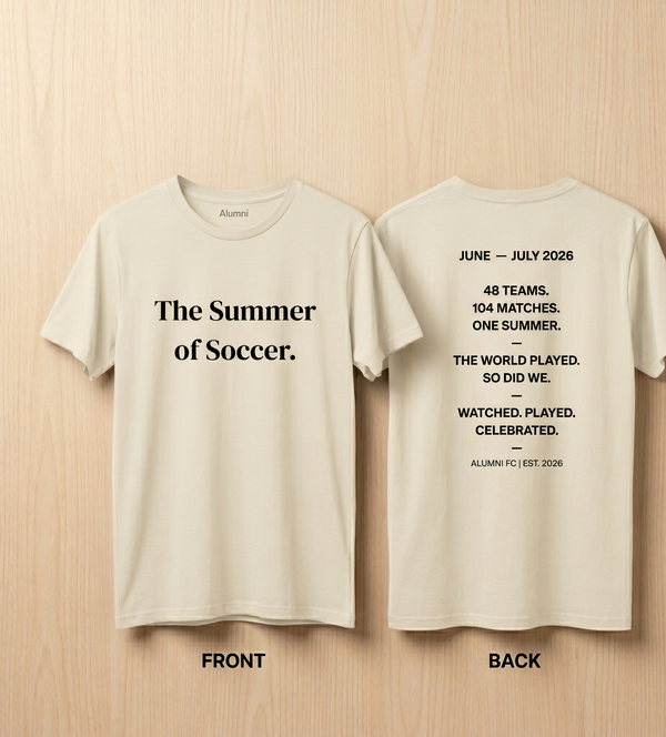 Alumni Commemorative Summer of Soccer tee in Natural, front and back