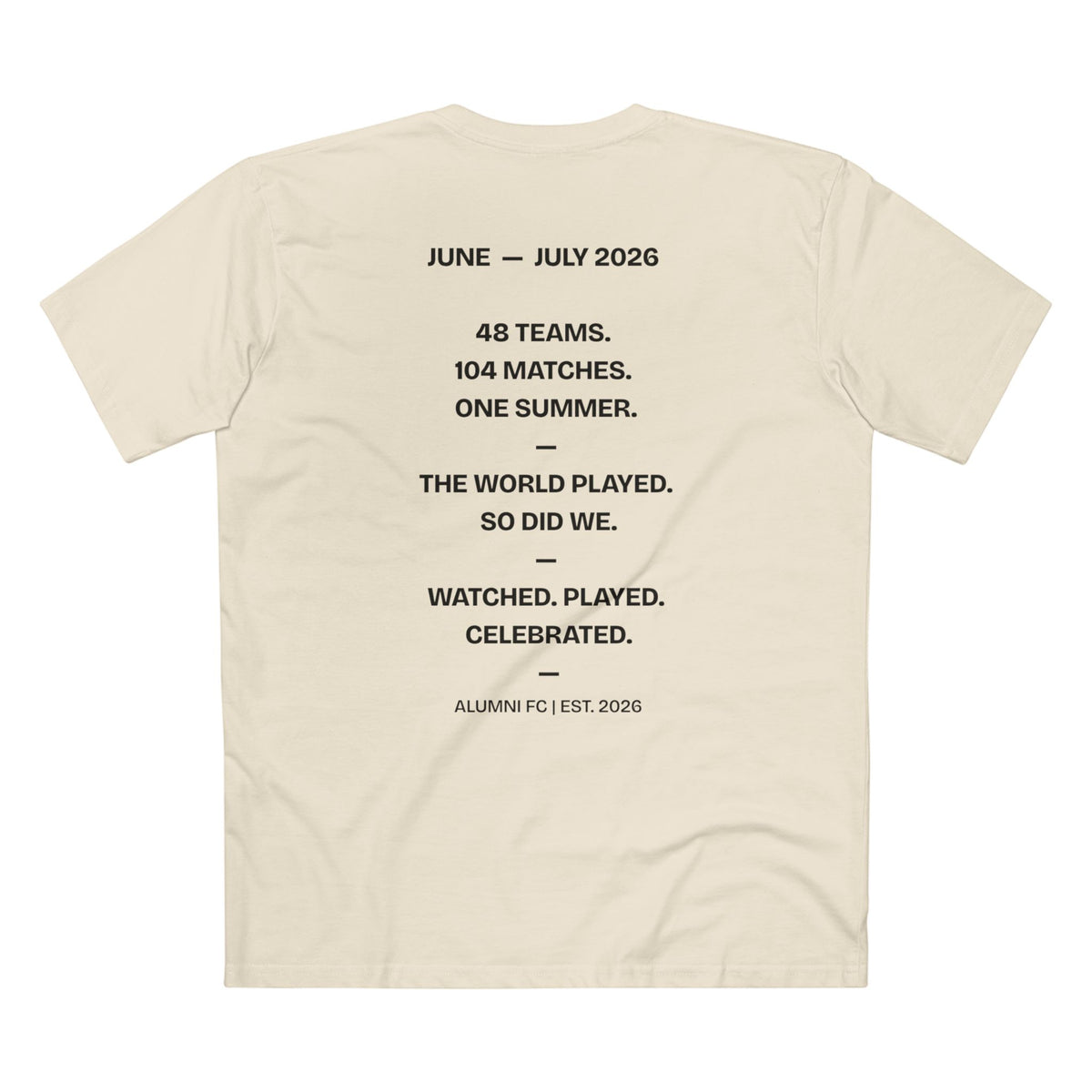 Alumni Commemorative Tee in Natural, back view with the summer timeline text