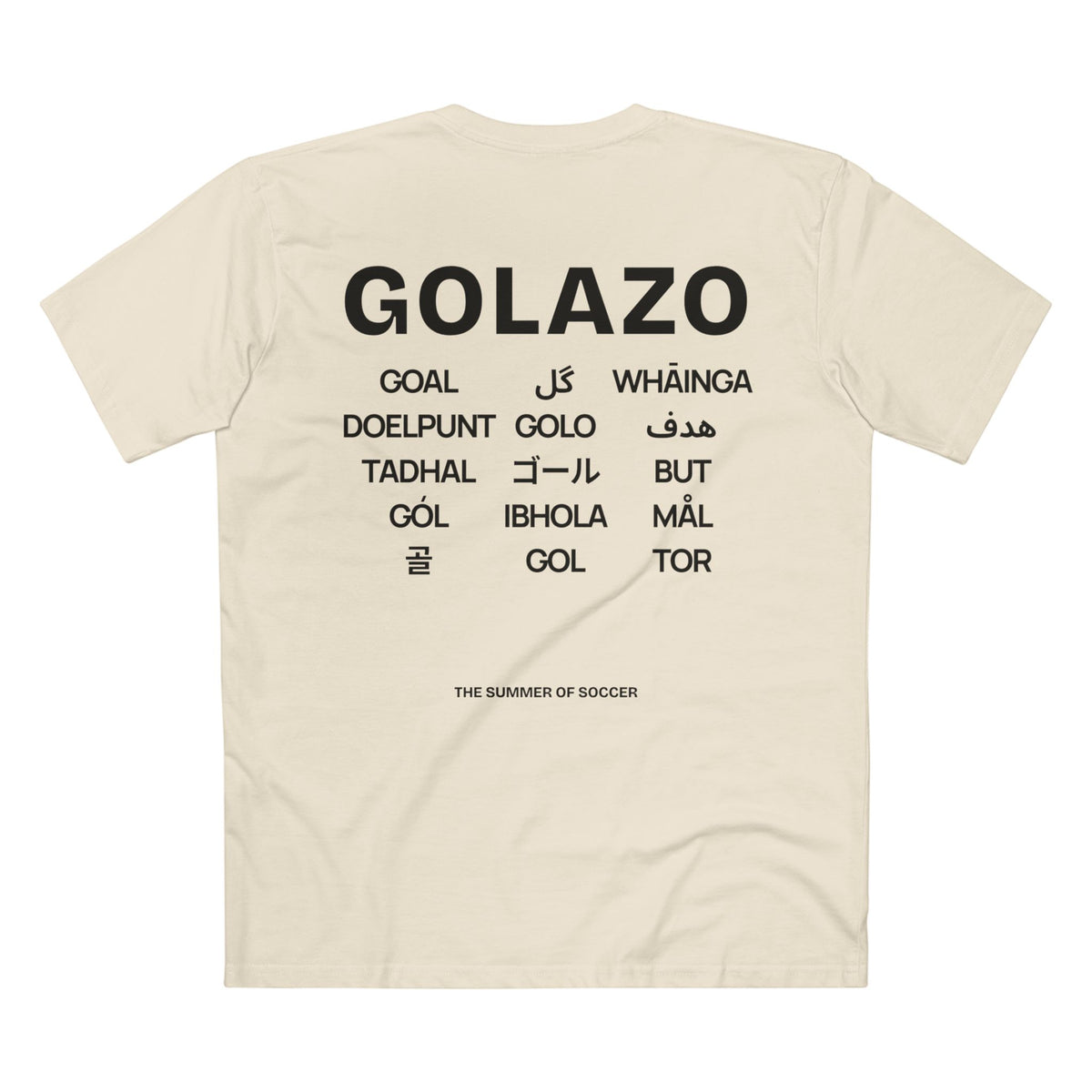 Alumni GOLAZO Tee in Natural, back view with the GOLAZO graphic