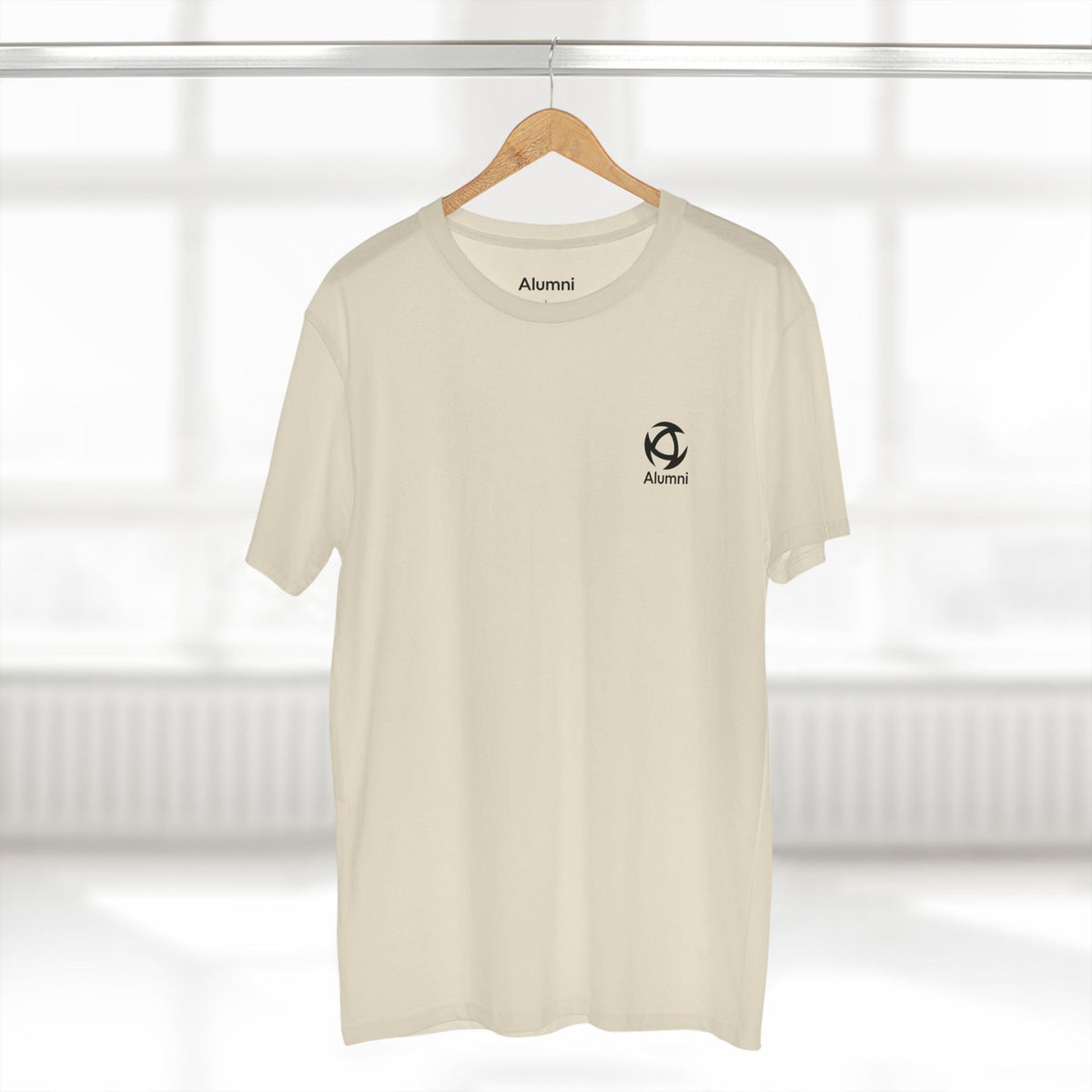 Alumni Supporters Club logo tee in Premium White on a hanger