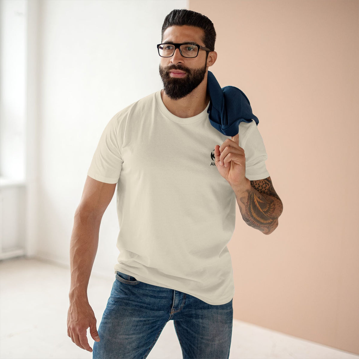 Alumni Supporters Club logo tee in Premium White worn by a model