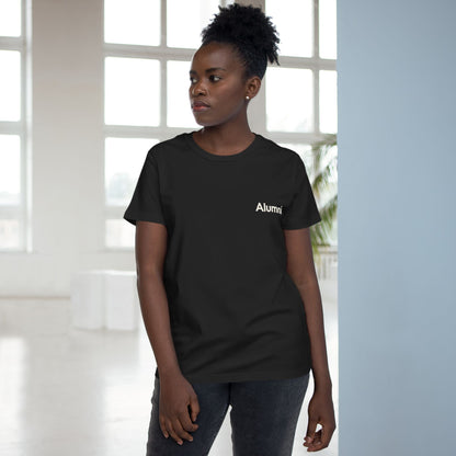 Alumni Supporters Club wordmark tee, women's, in black worn by a model